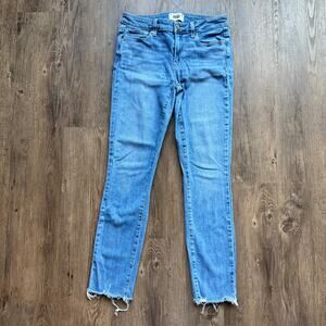 PAIGE Skyline Ankle Peg Jeans Womens Sz 28 Bella Blu Distressed Raw Hem Mid Rise